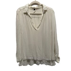 Free People FP ONE  Size XS S White V-Neck Long Sleeve Crinkle Raw Hem Boho Top